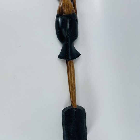 Caribbean African Folk Art Carved Wooden Woman Carrying Basket On Head VTG 20in - Picture 3 of 10